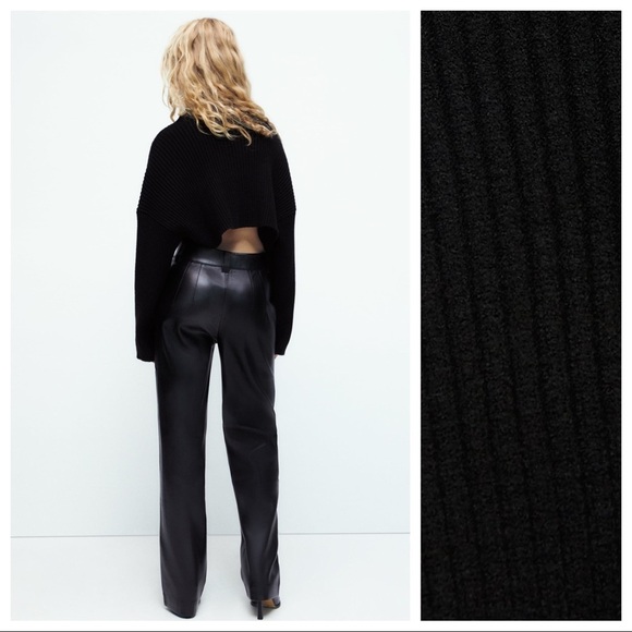 NWOT Zara Black Cropped Ribbed Sweater with High Collar. Size S. - Picture 6 of 10